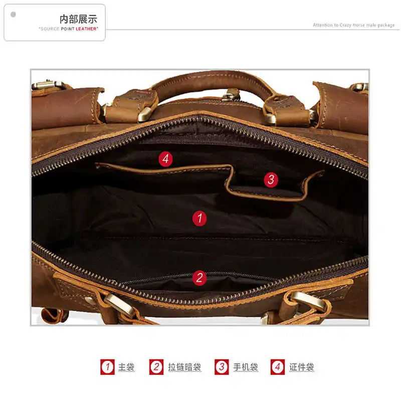 

Vintage Horse Crazy Genuine Leather Men Briefcase Business Bag Large Leather Briefcase Male 15.6"Laptop Case Shoulder Bag office