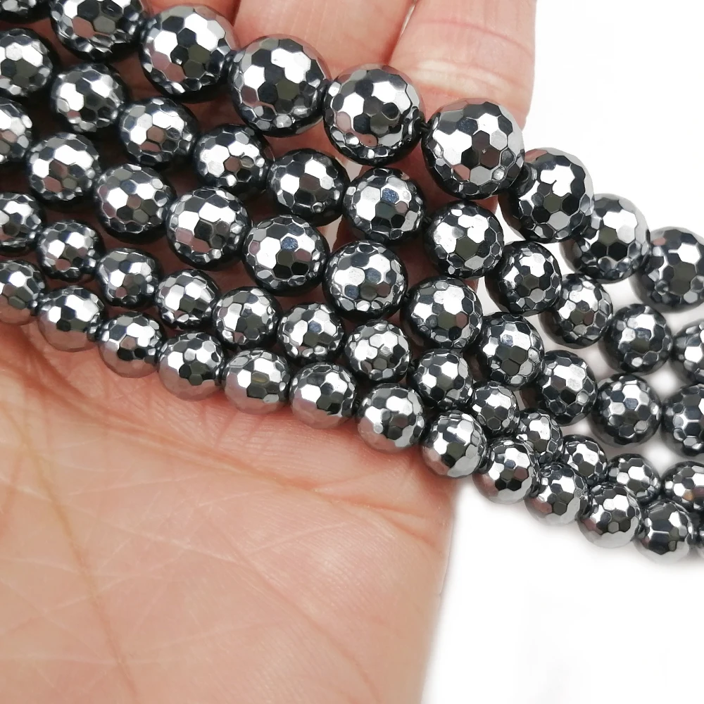 

YHBZRET Natural Titanium HZ Stone ore 128Side Faceted Round Spacer Loose beads for Jewelry making bracelet necklace DIY 6/8/10MM