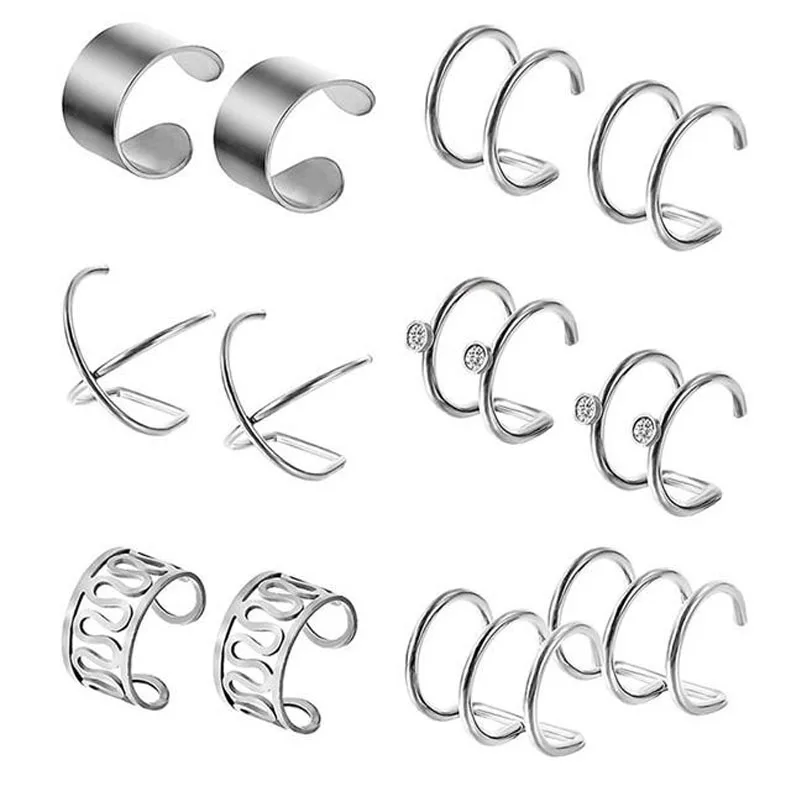 

2021 New 6 Pairs Fashion Punk Rock Ear Clip Cuff Wrap Earrings No piercing-Clip On Cartilage Wrap Earring Dropshipping