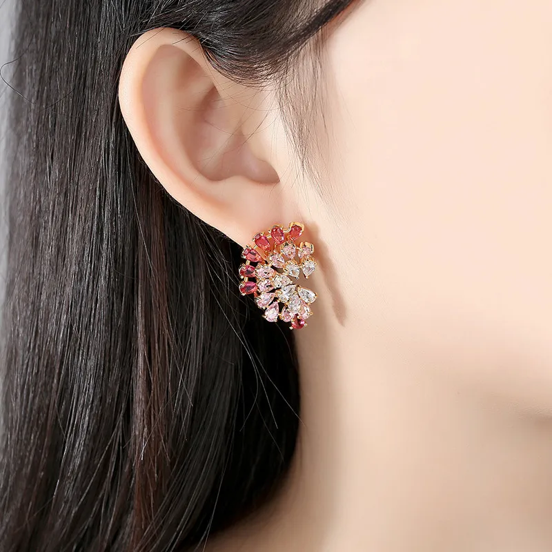 

FXLRY New Delicate Gorgeous White color zircon sweet flower stud earrings for Women Wedding Fashion Jewelry