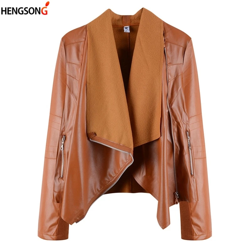 Модное женское пальто из искусственной кожи кардиган с открытым стежком куртка