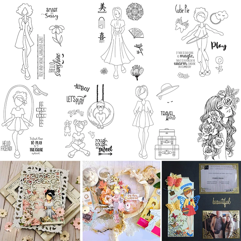 

Clear Transparent Stamps Hairstyle Girl Kid Playing Theme Floral Fan Hello Friend Words for DIY Craft Scrapbooking 2021