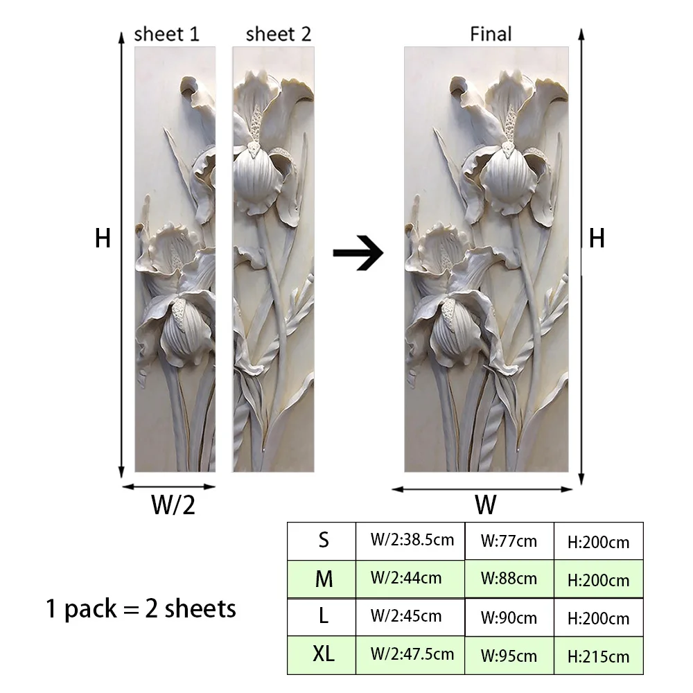 

Scenery Wood Grain Door Sticker Vinyl Adhesive Waterproof Removable Wallpaper Poster Room Decoration Embossed flowers door