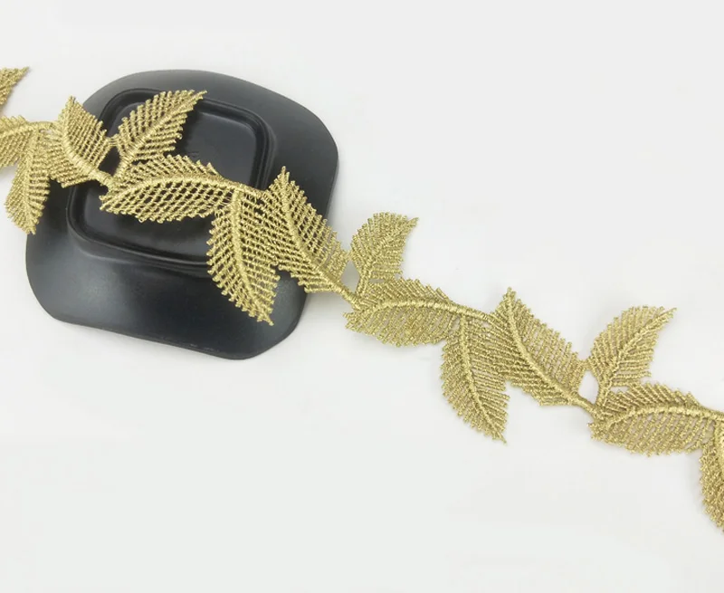 Модная Золотая Кружевная аппликация украшение из кружевной ткани с листьями для