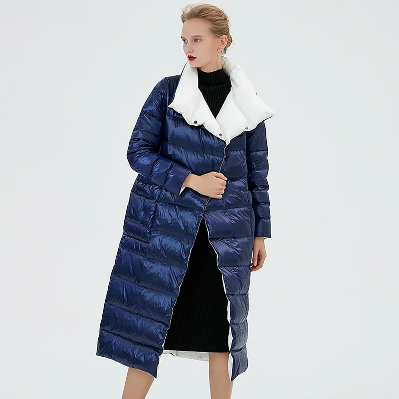 Пуховик с обеих сторон Женская длинная куртка выше колена новый стиль зима 2019