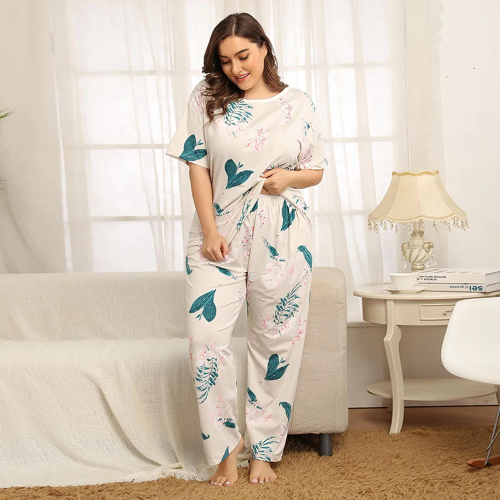 2020 Large Size Women's Pajamas White T Shirt Sleep Tops Pants Nightgown For Woman Home Cloth Night Wear Tall And Fat Trousers | Женская