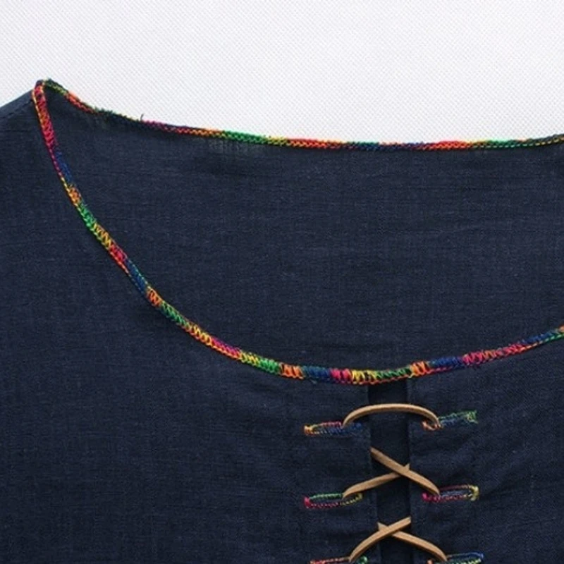 Футболка мужская свободная с круглым вырезом коротким рукавом на шнуровке