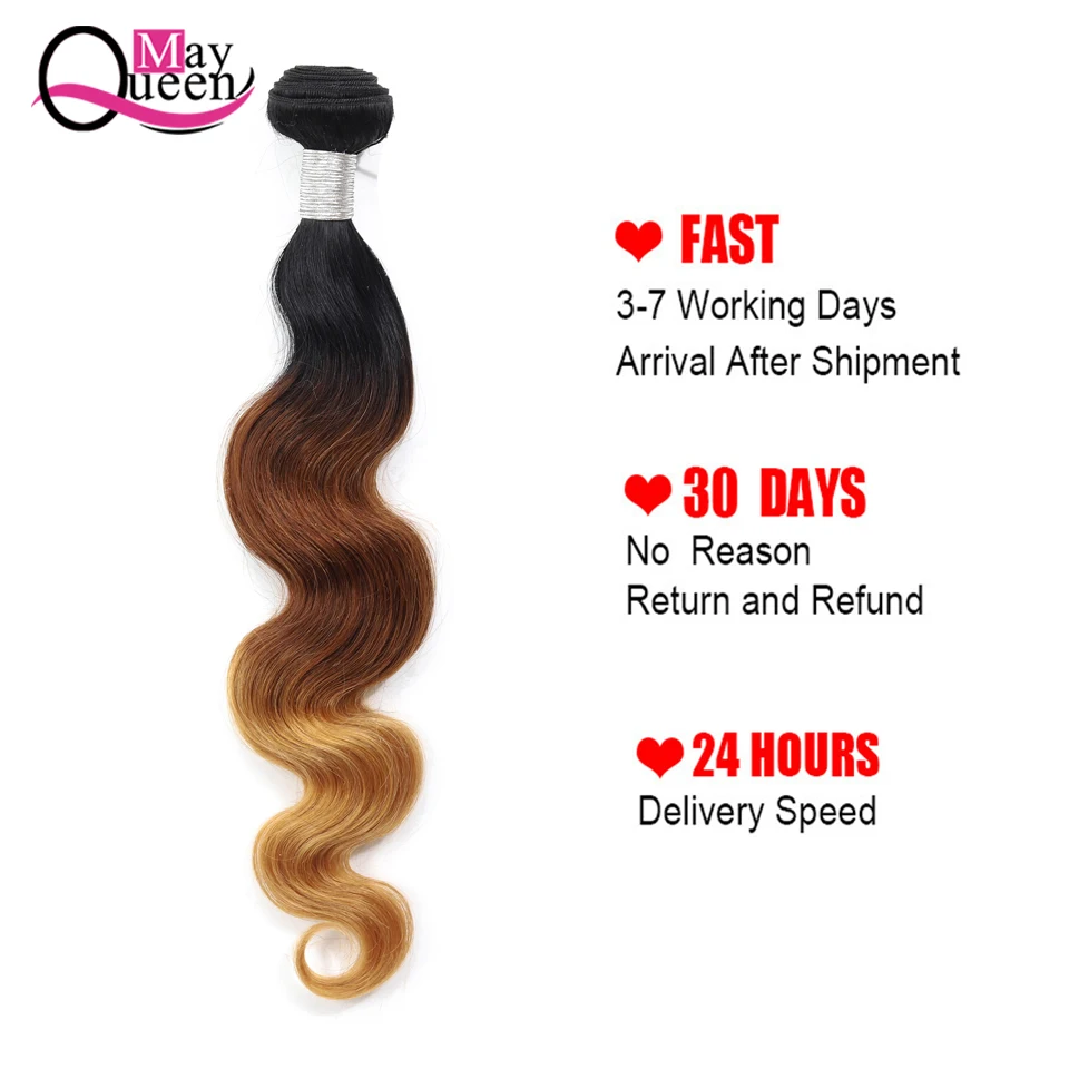 Может queen hair эффектом деграде(переход от темного к перуанский объемная волна 3 и 4 шт. Волосы remy наращивание натуральные кудрявые пучки волос T1B/4/30 три тона Цвет