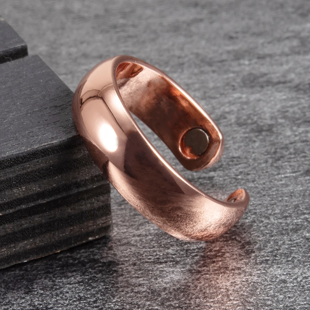Pure Copper Rings Magnetic 6mm Adjustable Open Cuff Finger Ring Finished Magnetic Health Energy Mens Rings Minimalist Jewelry