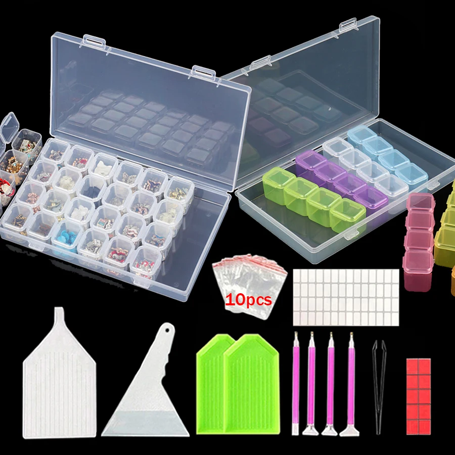 

Набор для алмазной живописи 5D, 28 ячеек, органайзер, чехол, аксессуары для алмазной вышивки, контейнеры для хранения с 40 инструментами