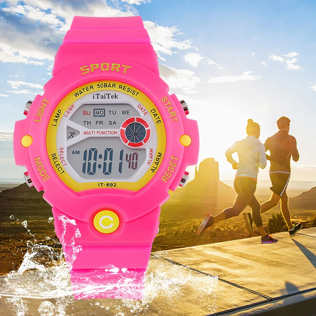 

Часы цифровые светодиодные с будильником, светящиеся детские часы, водонепроницаемость 50 м, с пластиковым ремешком, студенческий подарок, П...