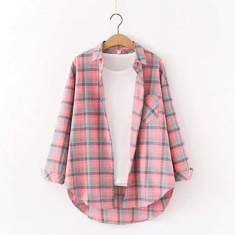 

Autumn new plaid long sleeve shirt casual female student fashion shirt Korean women's blouse korean fashion clothing