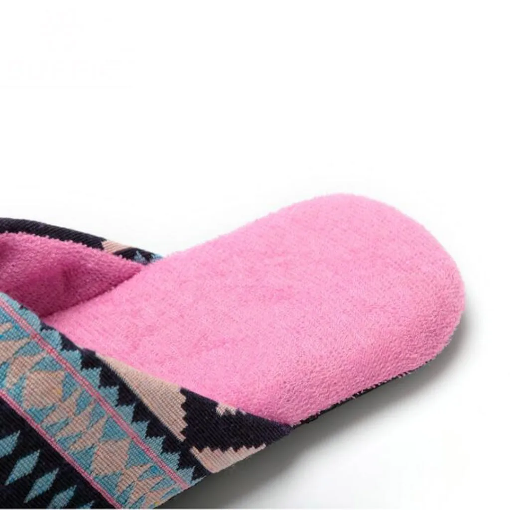 Тапочки женские домашние плюшевые плоская подошва сланцы полосатые без застежки