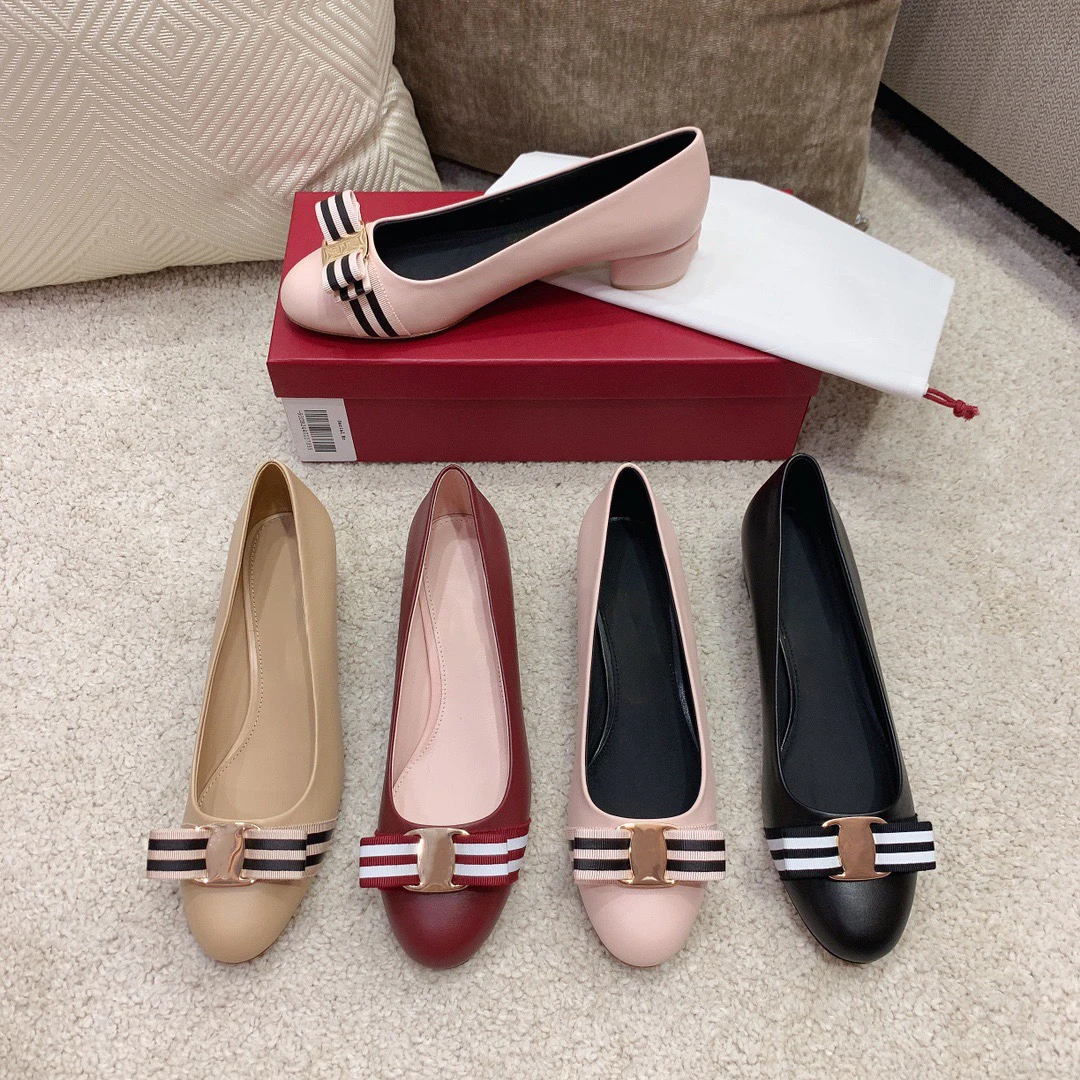 

Genuine Leather Cowhide Sheepkin Shoes On Heels 3cm Butterfly-knot Round Toe Sweet Pumps Stripe Lady Shoe Party Wedding db026