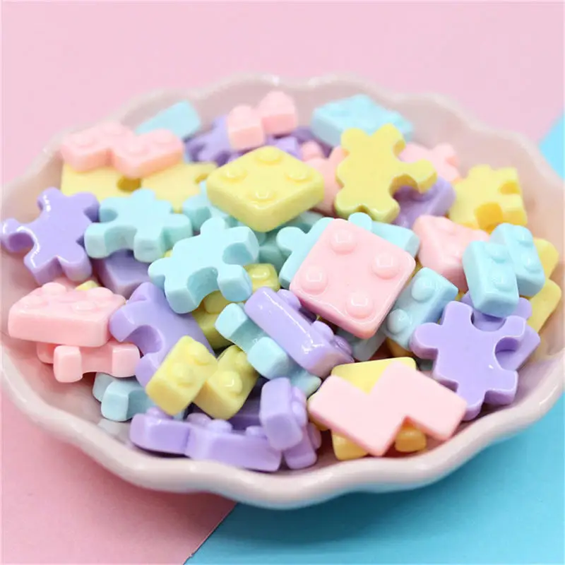 20 шт. пазлы блоки карамельных цветов Кабошон из смолы смешанный орнамент слизь