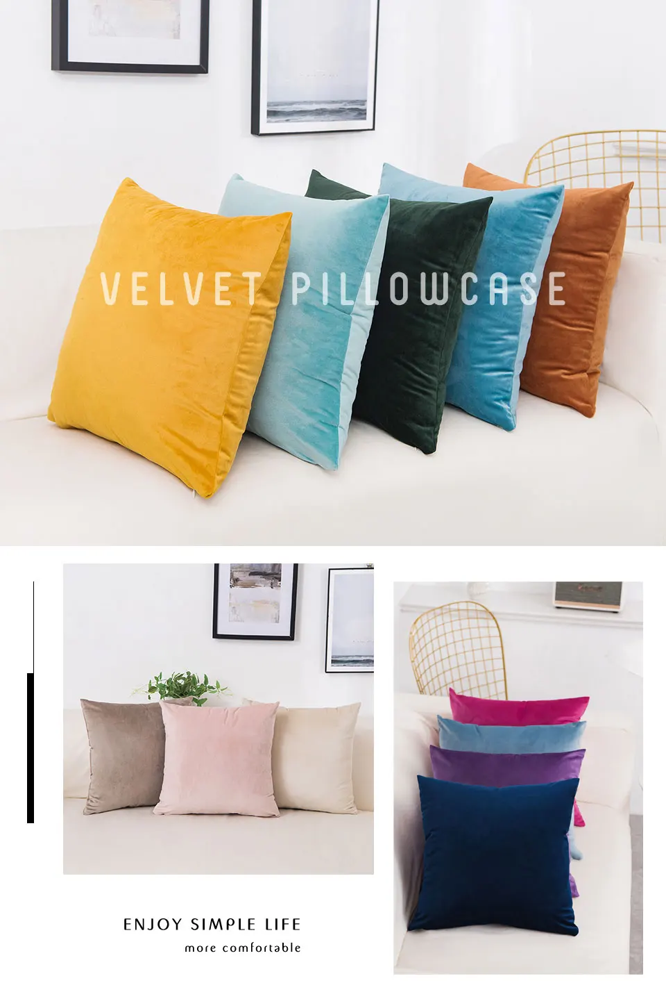 

Luxury Velvet Pillowcase Green Yellow Pink Blue Soft Sofa Throw Pillows Cover Cushion Cover 40*40 Pillowcase Home Decorative