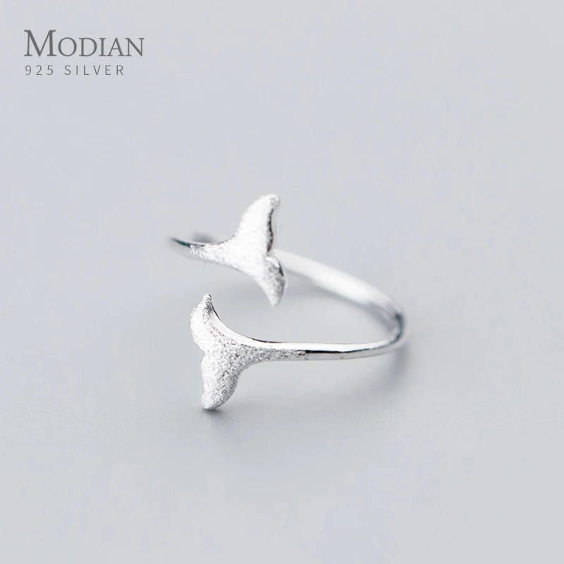 

Modian Trendy Marine Life 925 Sterling Silver Frosted Mermaid Tail Finger Ring for Women Free Size Ring Fine Jewelry Girl Gift