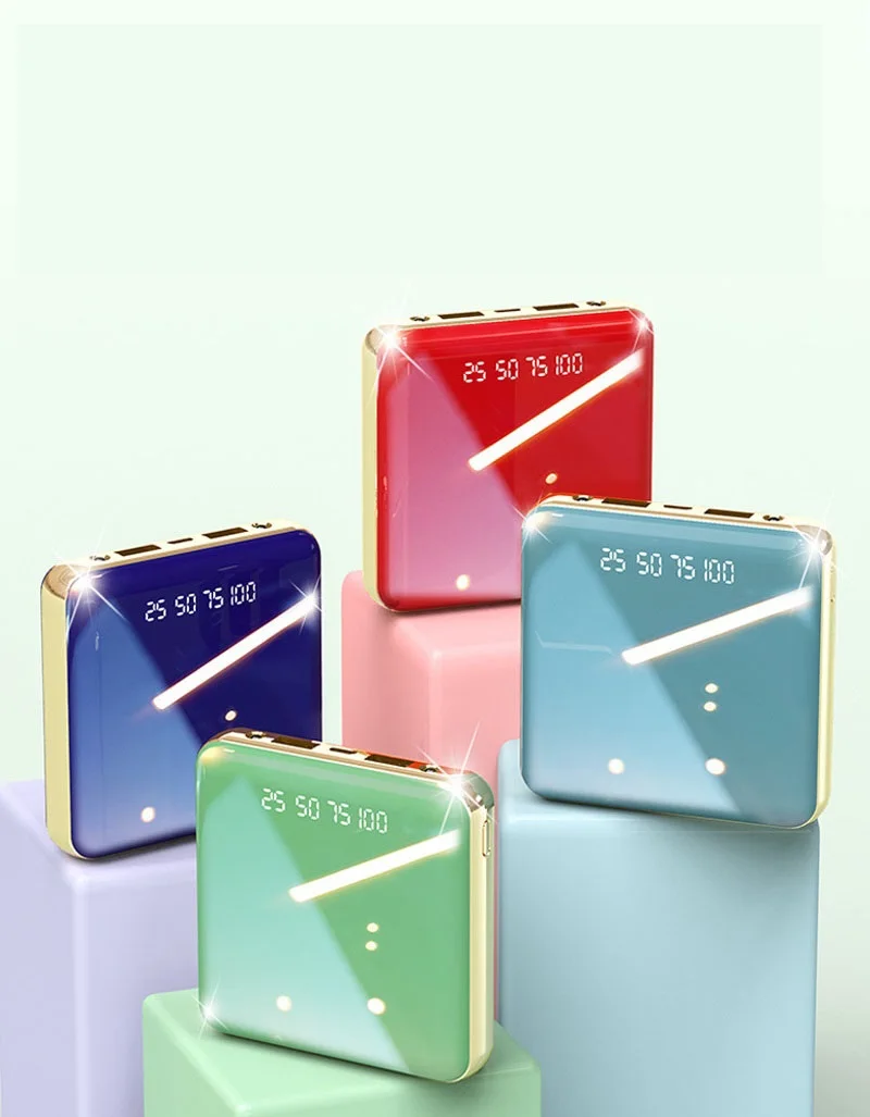 

Mini Power Bank 10000mAh LED Mirror Display Dual USB External Battery Powerbank 5V 2A Fast Charger For Xiaomi 2020 New