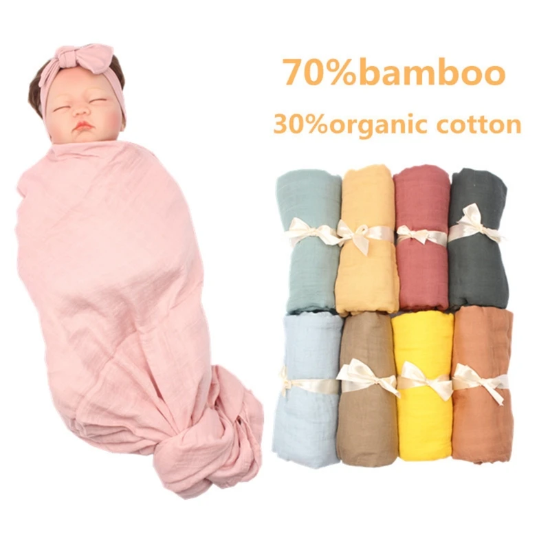 

120x120cm Baby Muslin Bamboo Fiber Receiving Blanket Infants Swaddling Wrap 2 Layers Gauze Sleepsack Towel Solid Color for