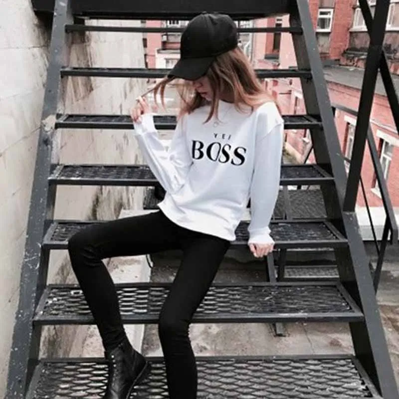 Harajuku в стиле хип хоп Толстовка для женских сумок с надписью BOSS Печать круглая