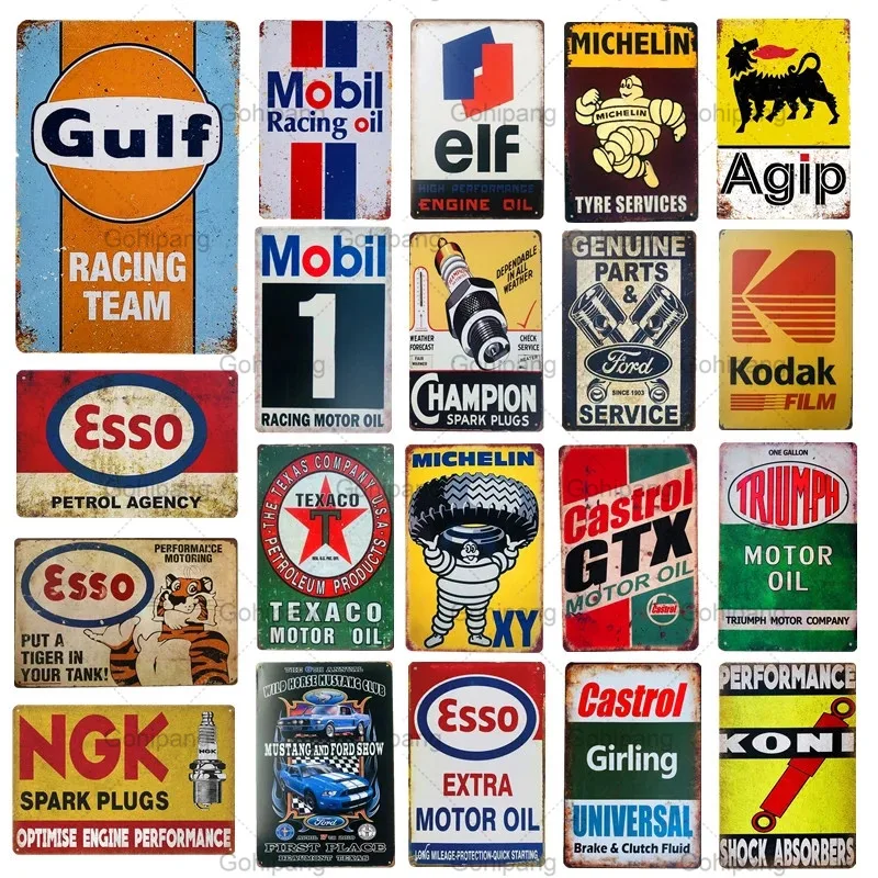 

Shabby Chic Vintage Metal Tin Signs Gulf Esso Agip Man Cave Plate Motor Oil Garage Wall Stickers Gas Decoration Plaque Wall Art