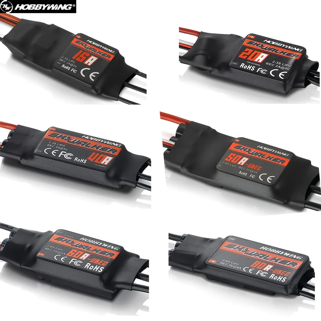 

Щеточный электронный регулятор скорости Hobbywing Скайуокер 12A 15A 20A 30A 40A 50A 60A 80A ESC Скорость с UBEC для RC FPV Quadcopter RC беспилотные самолеты