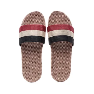 Suihyungлетние тапочки льняные для женщин и мужчин; Дышащая удобная домашняя обувь с цветным ремешком; Женские повседневные шлепанцы