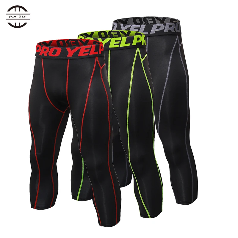 Новинка мужские компрессионные колготки 3/4 штаны спортивные обтягивающие для