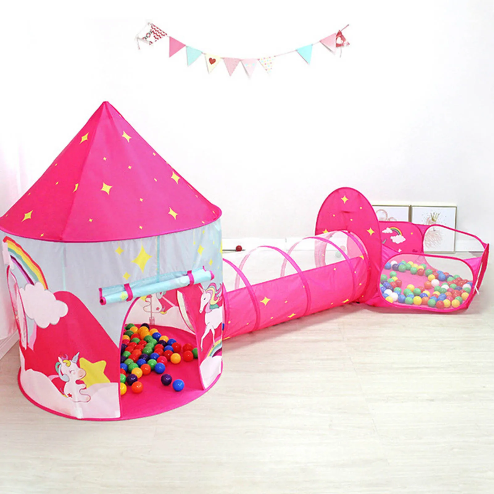 

Childrens Play Tent House Baby Ball Pool Kids Ball Pit Tents With Tunnel & Ball Pit Princess Playhouse Tent show