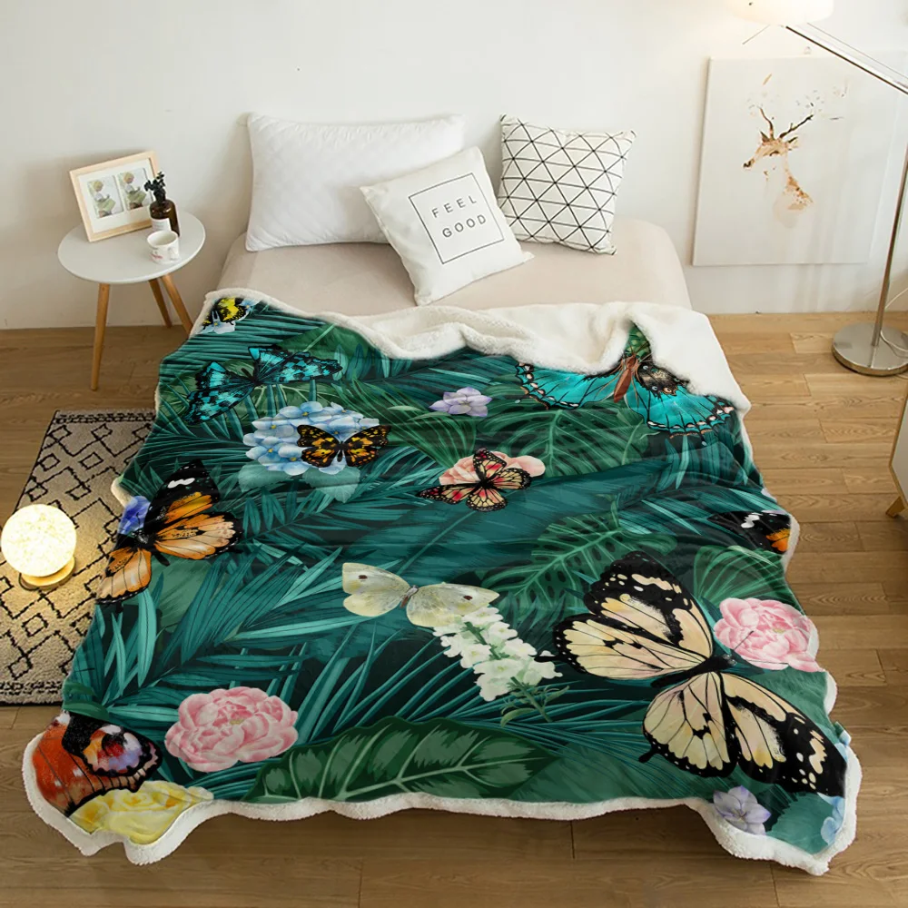 Зимнее кашемировое одеяло пальмовое листья бабочка Тропическое растение