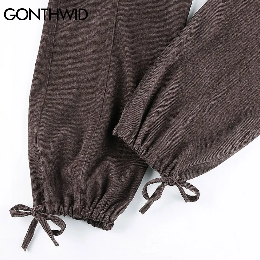 

GONTHWID Vintage Harem Corduroy Pants Streetwear Women Fashion Casual Loose Cargo Joggers Sweatpants Harajuku Brown Trousers