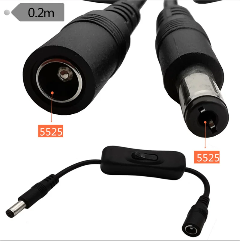 

1pc 5.5mm x 2.1mm Male to Female Power Cord Extension Cable 3A Cable 0.2m