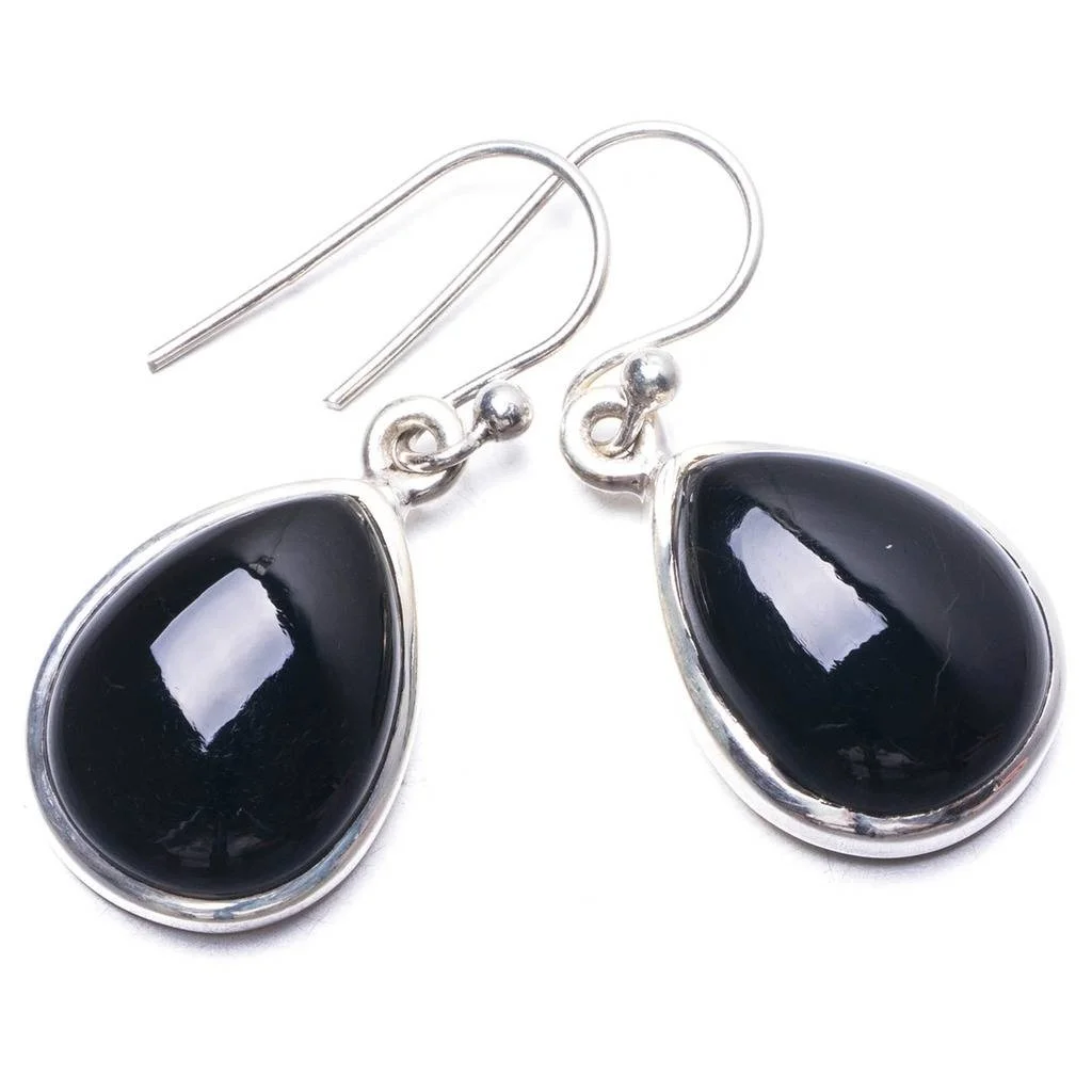 

Natural Black Onyx Handmade Unique 925 Sterling Silver Earrings 1.25" Y3525