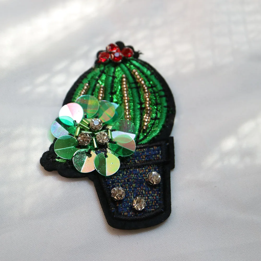 Модные кактус 3D Стразы ручной работы вышитые бисером патчи для одежды Сделай Сам