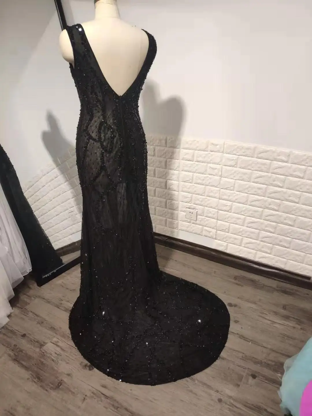 Женское вечернее платье с прозрачными бусинами Длинное Пышное Платье открытой