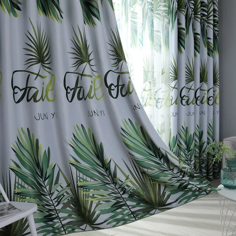 Скандинавские тропические затемняющие шторы для гостиной спальни зеленые