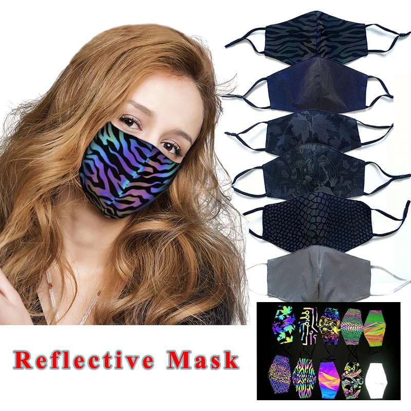 

Rainbow Reflective Mask Geometric Print Dust-Mask Festival Rave Face Cover Reusable Washable Protective Masks Unisex Mascarillas