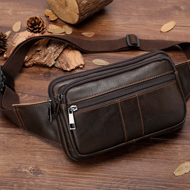 

Men's Waist Bag For Phone Small Belt Bag Man Shoulder Vintage Genuine Leather Waist Bags Men Engraving torebka do paska 8977
