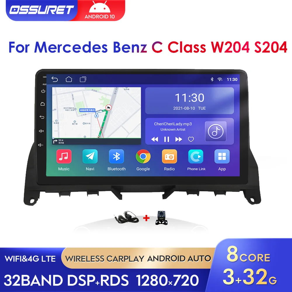 

Android 10 Car GPS Navi Radio Player For Mercedes Benz C W204 S204 2007-2010 4G WIFI Carplay Auto Stereo DSP RDS BT Touch Screen
