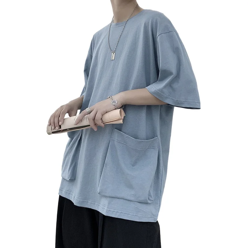 

Super Fire Harbor Style Large Pocket Half Sleeve T-shirt Men and Women All-Matching Korean Style Student Loose Short Sleeve