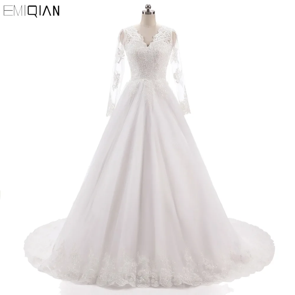 Vestido de noiva винтажные Свадебные платья без спинки с v-образным вырезом и кружевной аппликацией, свадебные платья с длинными рукавами