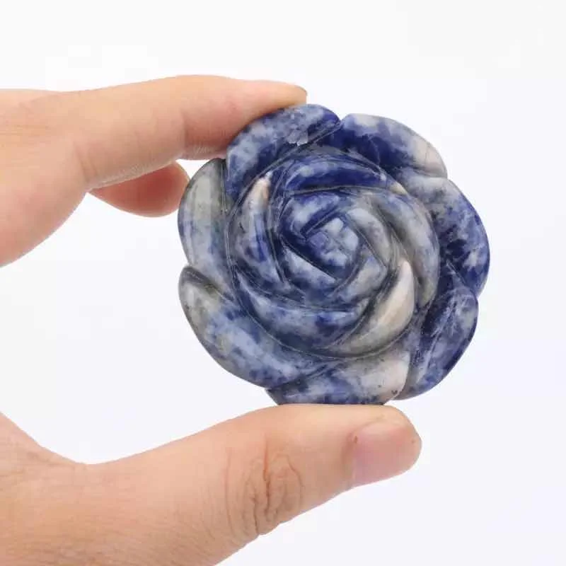

MOKAGY 2 Inch Hand Carved Natural Blue-Veins Stone Flowers Carvings 1pc
