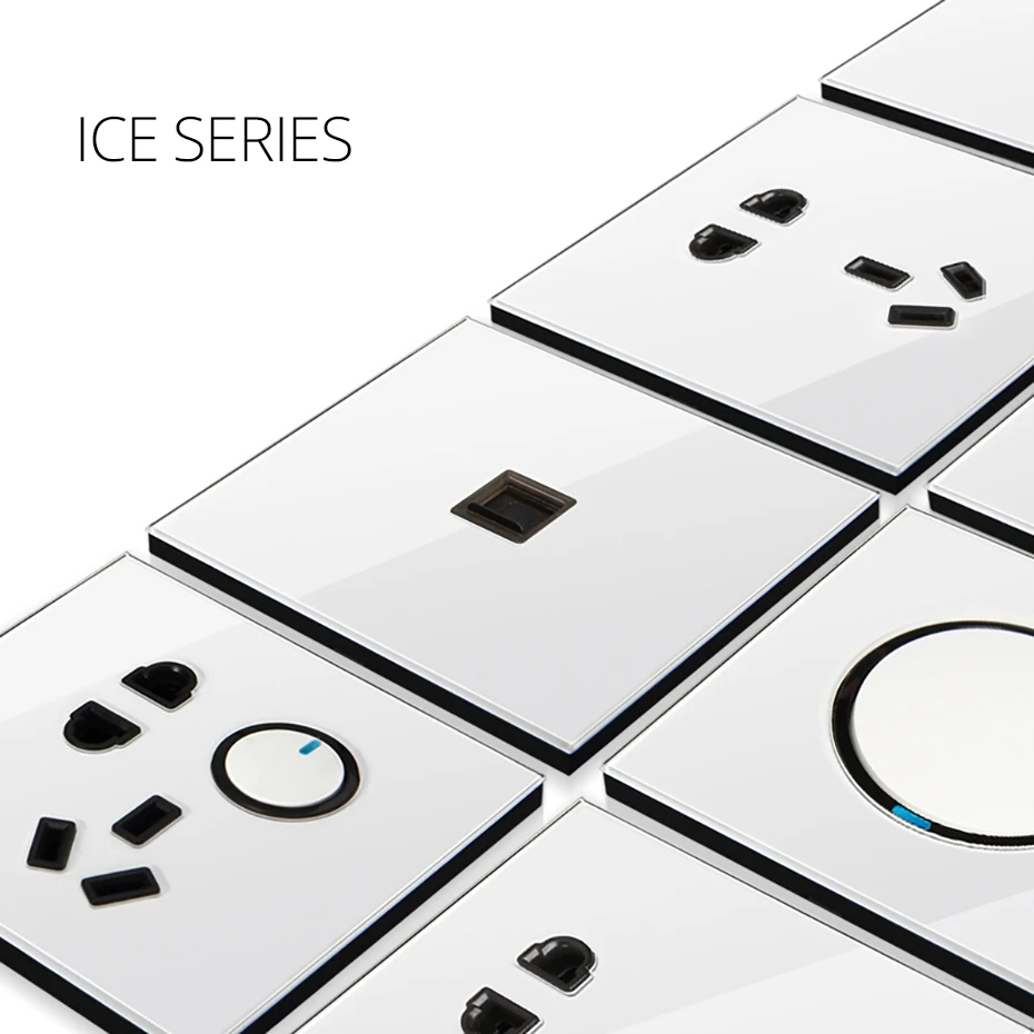Wallpad L6 White Crystal Glass Wall Light Switch EU French Socket USB ...