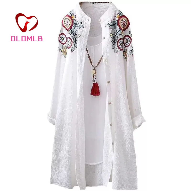 

Fashion Women Shirt Coat Spring Summer Top Embroidery Blouse Long Sleeve Jackets Female Casual Sunscreen Coats