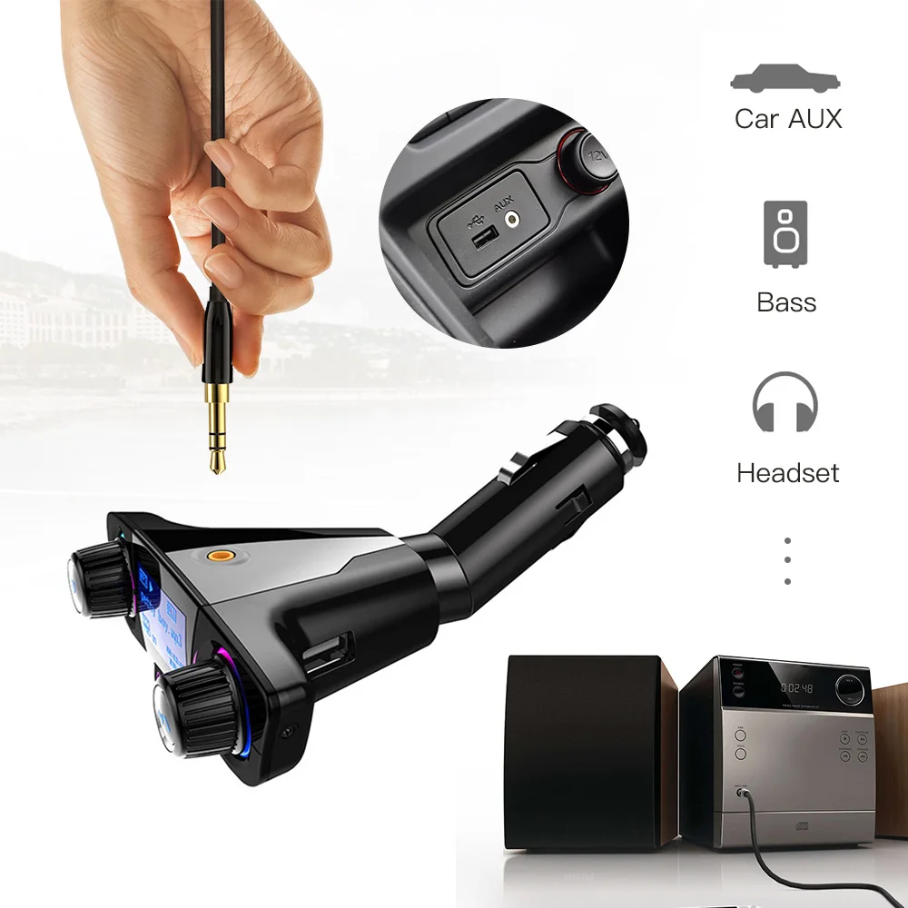 Car Handsfree Wireless Bluetooth Kit FM Transmitter LED Audio MP3 Player Dual USB Charger FM TF Aux in Modulator Car Accessories