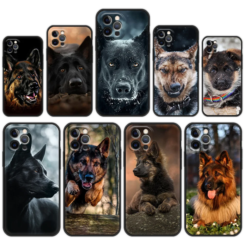 

Phone Case For iPhone 13 12 11 Pro MAX XR X SE XS 7 8 Plus Luxury iPhone13 Capa Silicone Black Cover Fundas German Shepherd Dog