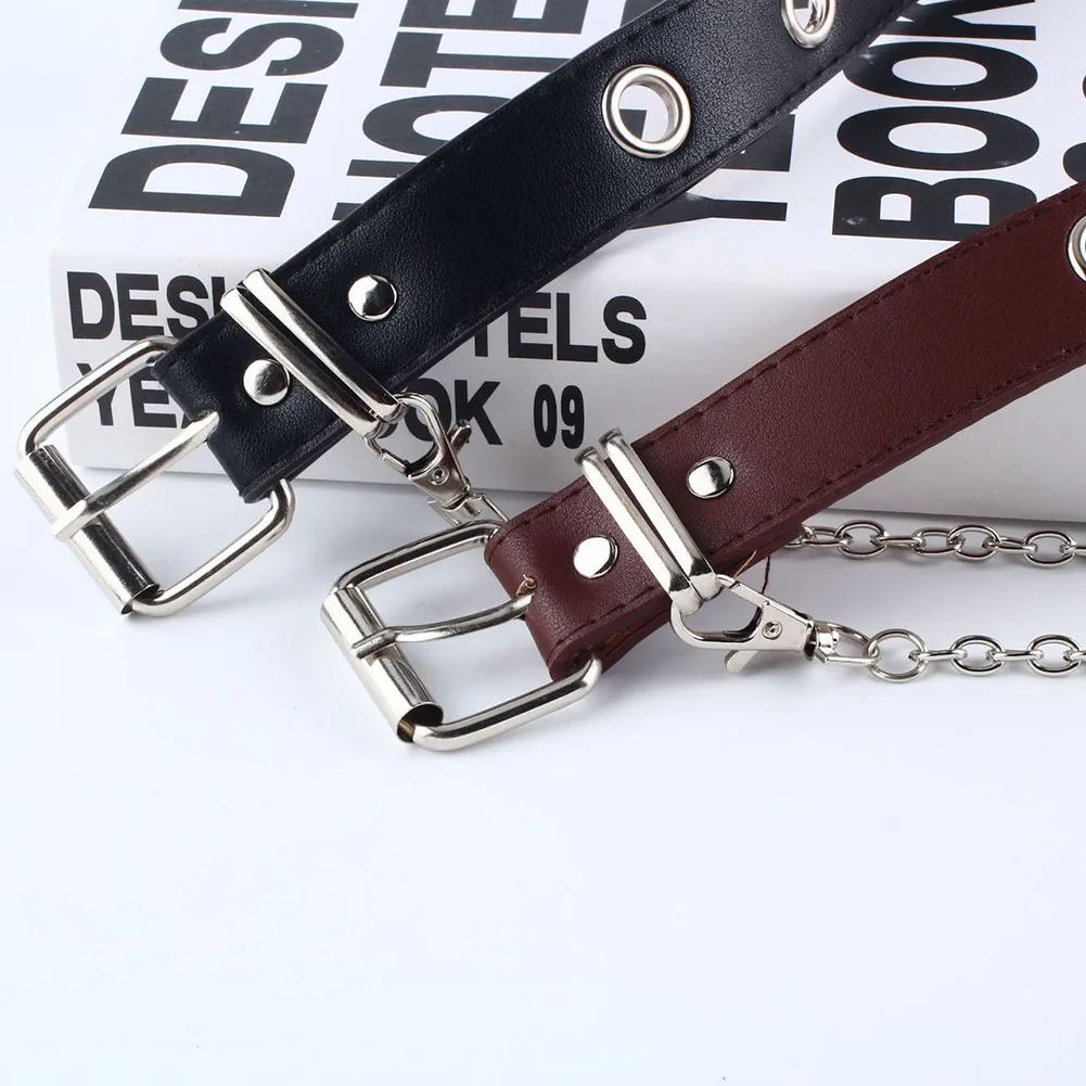 Мужской/женский ремень в стиле панк с отверстиями цепочка ушками декоративный