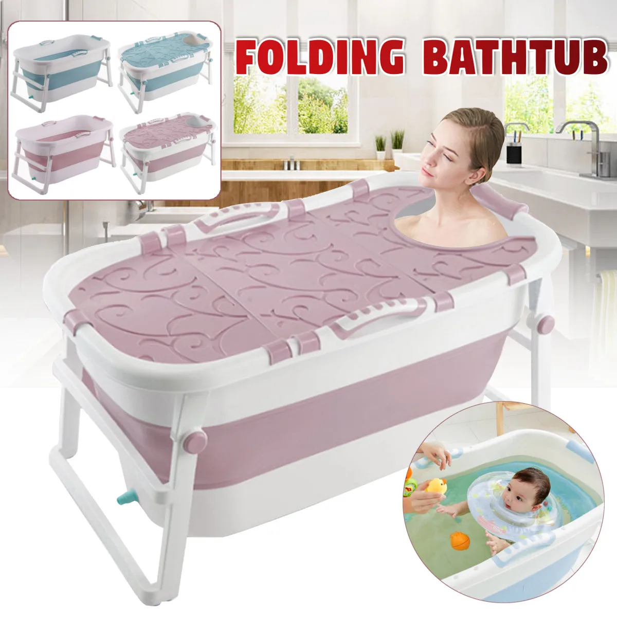 

1.07m Large Portable Adult Folding Bathtub Shower Kids Collapsible Swimming Sauna Spa Tub Household Freestanding Bath With Cover