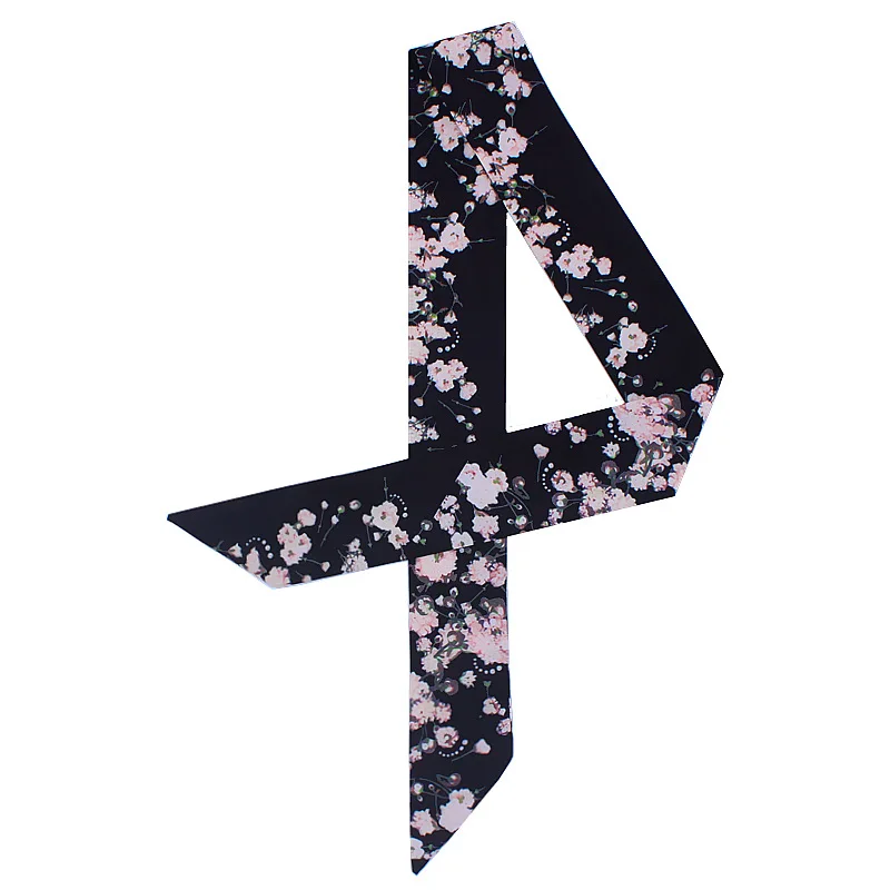 

Casual Design Beautiful Sakura Print Silk Scarf Women Luxury Brand Handle Bag Ribbons Fashion Head Band Tie Small Long Scarves
