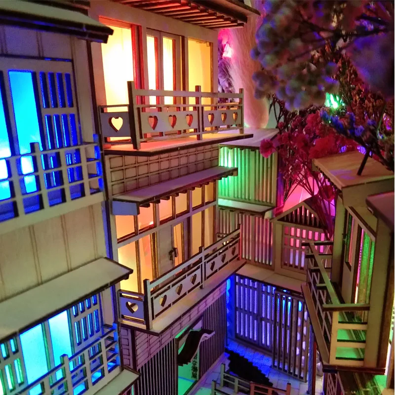 DIY Kit Wooden Alley Book Nook Ginzan Hot Springs Art Bookends Bookshelf Spirited Away Anime Gift Decor Stand Decoration | Дом и сад